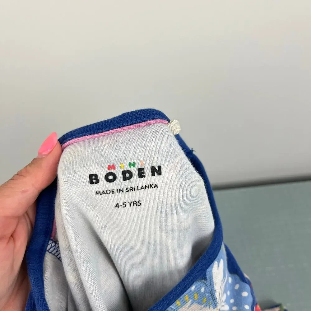 Mini Boden Mabel Fantasy Long Sleeve Cotton Twirly Dress Blue Unicorn 4-5